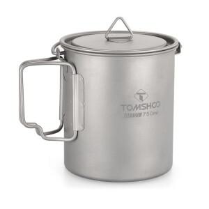TOMSHOO 초경량 750ml 티타늄 냄비 뚜껑과 접이식 손잡이가있는 휴대용 워터 머그컵 야외 캠핑 요리