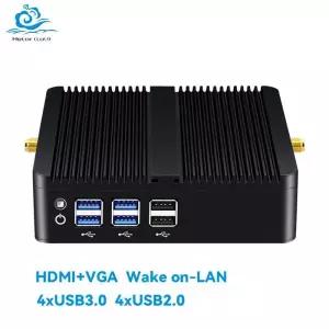 Helorpc 팬리스 산업용 미니 PC 인터코어 i3 i5 i7 프로세서 4xUSB3.0 4xUSB2.0 HDMI VGA 지지대 WIN10 리