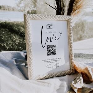 맞춤형 웨딩 사진 카드 QR 코드 캡처 신부 및 이름 미니멀리스트 파티