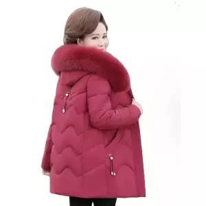 60대 할머니 롱 겨울 패딩 칼라 퍼플 엄마 코트 캐주얼 후드