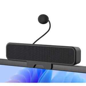 eAj 데스크톱 PC용 마이크가 있는 컴퓨터 스피커, 클립이 있는 USB 모니터 스피커, 유선 노트북 사운드 바, 스테레오 & 베이스, 회의 / 게임 / 온라인 학습용 마이크가 있는 PC 스피커, 모니터링을 위한 간편한 클램