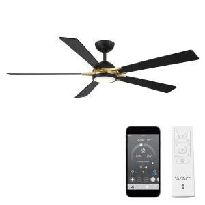 eAj 2700-3000-4000-5000K 선택 가능한 LED 조명 키트와 iOS 또는 Android WAC 앱에서 작동하는 매트 블랙 소프트 브라스의 로터리 실내외 5-블레이드 65인치 스마트 홈 천장 선풍기