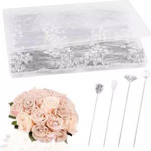 500Pcs 4 스타일 꽃다발 핀 플라워 장식 주얼리 크리스탈 드레스메이킹 핑크 코르사지 헤드 브라이덜 진주