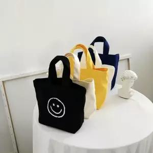 스마일 미니 에코백 캔버스 토트백 여성가방 네이비 옐로우 천가방 캔버스백 미니에코백