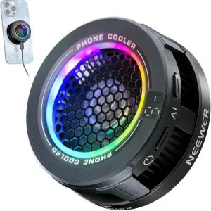 NEWER 베이직 마그네틱 폰 쿨러 스마트 온도 조절 기능이 있는 저소음 USB 냉각 팬 RGB 조명 링 및 클립 15