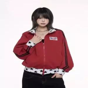 여성용 빈티지 가을 카디건 티셔츠 차이나 셔츠 쇼트 트레이닝 별 맨투맨 기장에 admr3