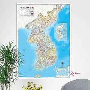 우리나라지도 전도 한국 77x107cm 국내 전국 행정 학습 지리 한반도 전문 교육용 코팅biq761
