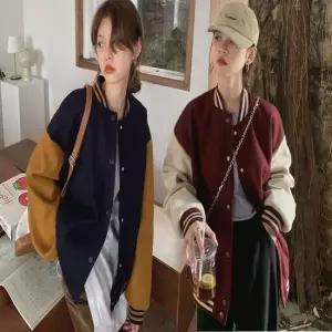친절한탄씨 여성 기모안감 겨울 야구점퍼 루즈핏 배색 자켓 여성점퍼 야구점퍼 기모점퍼 캐주얼점퍼