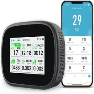 8in 스마트 공기질 모니터 듀얼 칩이 장착된 실내 WiFi 감지기 실시간 AQI CO2 PM25 TVOC HCHO 시간 온도