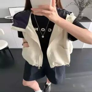 엘럽 여성 캐주얼 조끼 나시 솔리드 스트링 후드 박템1