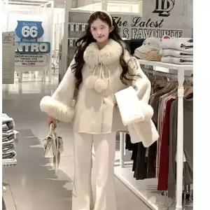 엘럽 여사친 모직 첫눈 퍼 소매 라이크 여우털 코트 케이프 박템1