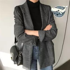 캐주얼 체크 카라 자켓 롤업소매 세미정장