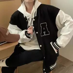 친절한탄씨 여성 기모 알파벳 자수 여성 오버핏 야구점퍼 아우터 기모야구점퍼 야구점퍼 기모점퍼