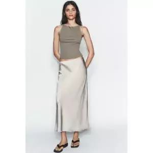 [정품] 자라 스커트 치마 데일리 원피스 ZARA 새틴 미디 - 다크 베이지