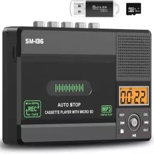 세미에 소형 카세트 테이프 플레이어 USB C 또는 SD 카드 오디오 MP3 디지털 컨버터로 마이크 라우드