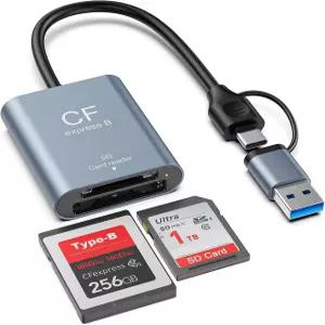 CFExpress B형 및 SD 카드 리더 USB C 3.2 Gen 2 10Gbps UHS-II/UHS-I 알루미늄 합금 듀얼 슬롯 고속