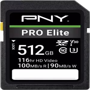 PNY 512GB PRO 엘리트 클래스 10 U3 V30 SDXC 플래시 메모리 카드 - 100MB/s 4K UHD 풀 HD UHS-I 사이즈 SD