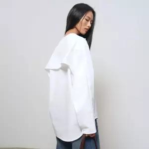 WOMAN 슬릿 넥 케이프 블라우스 [WHITE] / GF1LBL509