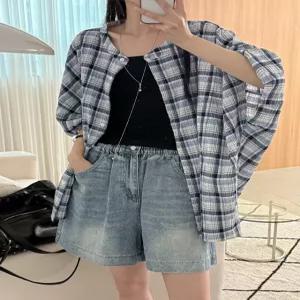 [09초이스][가볍게걸치기좋은] 수수한 감성가득 가오리 체크 셔츠 88030 빅사이즈 여성의류