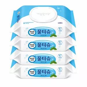 깨끗한나라 페퍼민트 보습항균 물티슈 캡60매 x4개