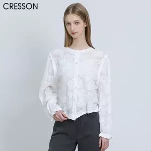 [크레송(CRESSON)] 레이스 퍼프 소매 가디건 블라우스 (택가격: 228000원)