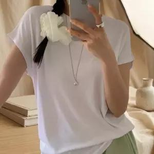 [옷자락]여성 여름 얇은 골지 라운드넥 캡소매 스판 티