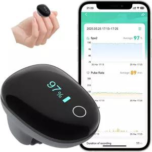 HOLFENRY의 맥박 산소 측정기 링-50G 모니터 핑거팁 알람 O2 포함 연속 번들 APP 및 PC/수출 수면 보고서
