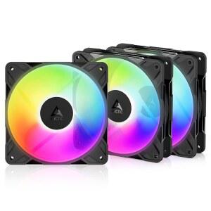 ARCTIC P12 Pro 리버스 A-RGB u2013 3팩 120mm 프리미엄 팬, 공기 흐름, PWM 팬(Y 케이블 스플리터 포함), 500-3000 RPM, 0 RPM 5% PWM, 5V 디지털 RGB, 유체역학 베어링, 4핀 - 블랙