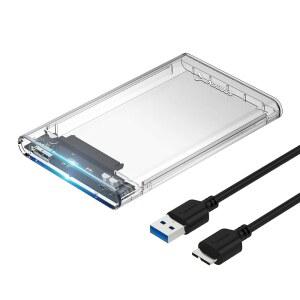 SABRENT 2.5인치 SATA-USB 3.0 도구 무료 클리어 외장 하드 드라이브 인클로저 [SSD에 최적화, UASP SATA III 지원] (EC-OCUB)