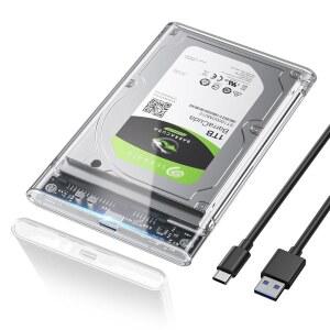 POSUGEAR 2.5인치 외장 하드 드라이브 인클로저, 6Gbps USB C 3.1 Gen 2 to SATA III 툴 프리 클리어 케이스, 7mm / 9.5mm SSD HDD, WD 도시바 삼성 PS4와 호환 가능