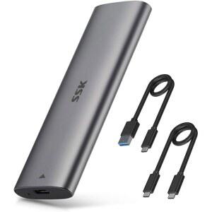 SSK NVMe SATA SSD 인클로저, 도구가 필요 없는 M.2 to USB 어댑터 C 3.2 Gen 2 10Gbps 6Gbps M-키 / B+M 키 외장 리더, UASP 트림 포함, 2230 2242 2260 2280