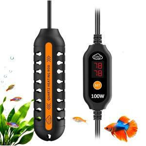 QZQ 수족관 히터, 디지털 디스플레이가 장착된 100W 조절식 어항 외부 온도 조절기, 10-20갤런 탱크용 잠수식 거북이 수조 히터