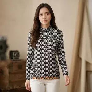 올포유 여성 패턴 40D 베이스 레이어드 티셔츠 AWTH66118BK