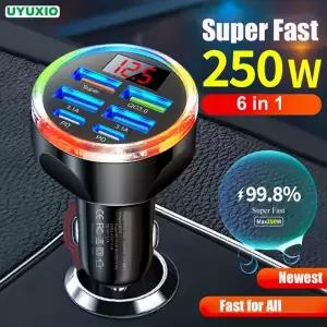 [호환] UYUXIO 듀얼 PD USB C 차량용 충전기 어댑터 6 in 1 전압 표시 컬러풀 라이트 QC 4.0 PPS 초고속 충