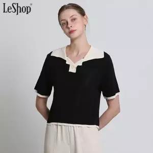 [르샵(LeShop)] 카라배색 오픈카라 반팔니트 (택가격: 139000원)