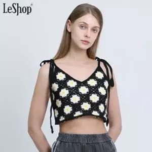 [르샵(LeShop)] 꽃무늬 크로셰 크롭 니트조끼 (택가격: 59000원)