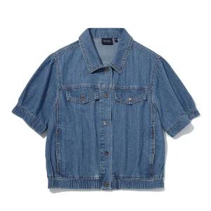 우먼스 인디고 워싱 셔링 반팔 데님 자켓 블루 ITA2EJ51ABL