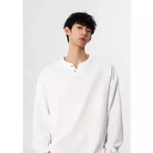 남성용 봄 나들이에 어울리는 브이넥티 쁘띠 브이넥 징 긴팔티셔츠 루즈핏 풀오버 MODU1