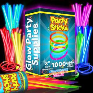 PARTYSTICKS GLOW STICKS 파티 용품 1000팩 장식, 야광 및 선물, 네온 포함 - 목걸이 팔찌 커넥터 20.3CM(8인치) 스틱 조명 글로우