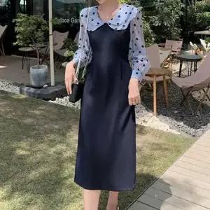 나시원피스 이중카라 쉬폰소매 원피스 H라인 허리 절개 오피스룩