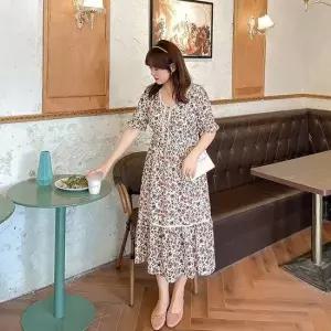러블리 플라워 롱 원피스 하객룩 데이트룩 여름옷 원피스 여름원피스 반팔 반팔원피스