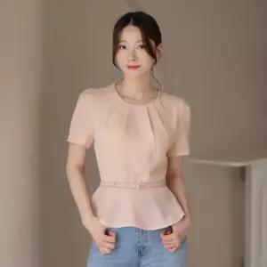 시크라인 XXL까지) 올데리 트위드 벨트 블라우스 하객룩 퍼프소매 오피스룩 모임룩 격식룩 빅사이즈