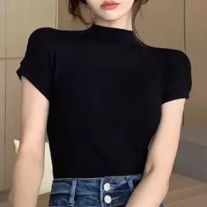 모던 포멀 페미닌 여성 반폴라 슬림핏 반팔 LKT040 목폴라티 터틀넥 데일리 나시 니트티 티숙 긴