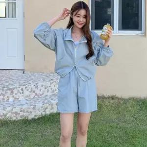 여자 여름 간절기 루즈핏 바람막이 반바지 세트