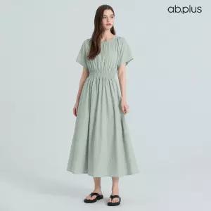 [ab.plus] 퍼프소매 셔링 반팔 롱 원피스 (LSA2MO52A)
