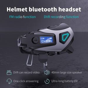 1080P 카메라 바이크 오토바이 헬멧 헤드셋 블루투스 5.4 1200mAh DVR 블랙박스 LED 디스플레이 탈부착 클