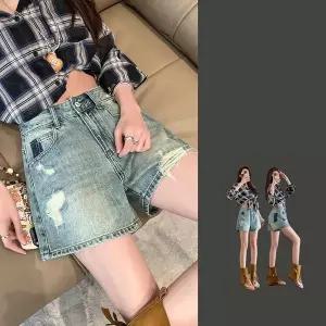여성 A라인 데님 숏팬츠 하이웨스트 핫팬츠