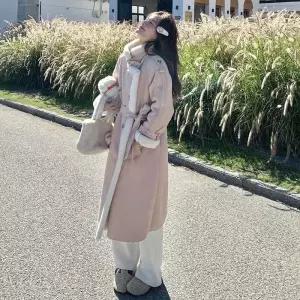 여성용 하프 누드핑크 무스탕 코트 재킷 일체형 퍼 테일러드 원픽1