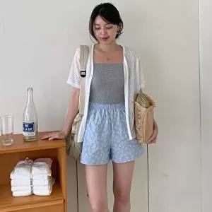 [옷자락]여자 데일리 러블리 플라워 엠보 허리 밴딩 스토퍼 반바지