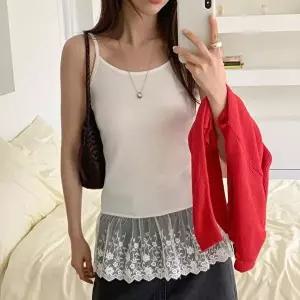 [옷자락]여자 플라워 레이스 레이어드티 잔골지 여름 끈 나시
